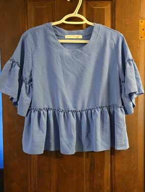 Blue Ruffle Peplum Top - Women